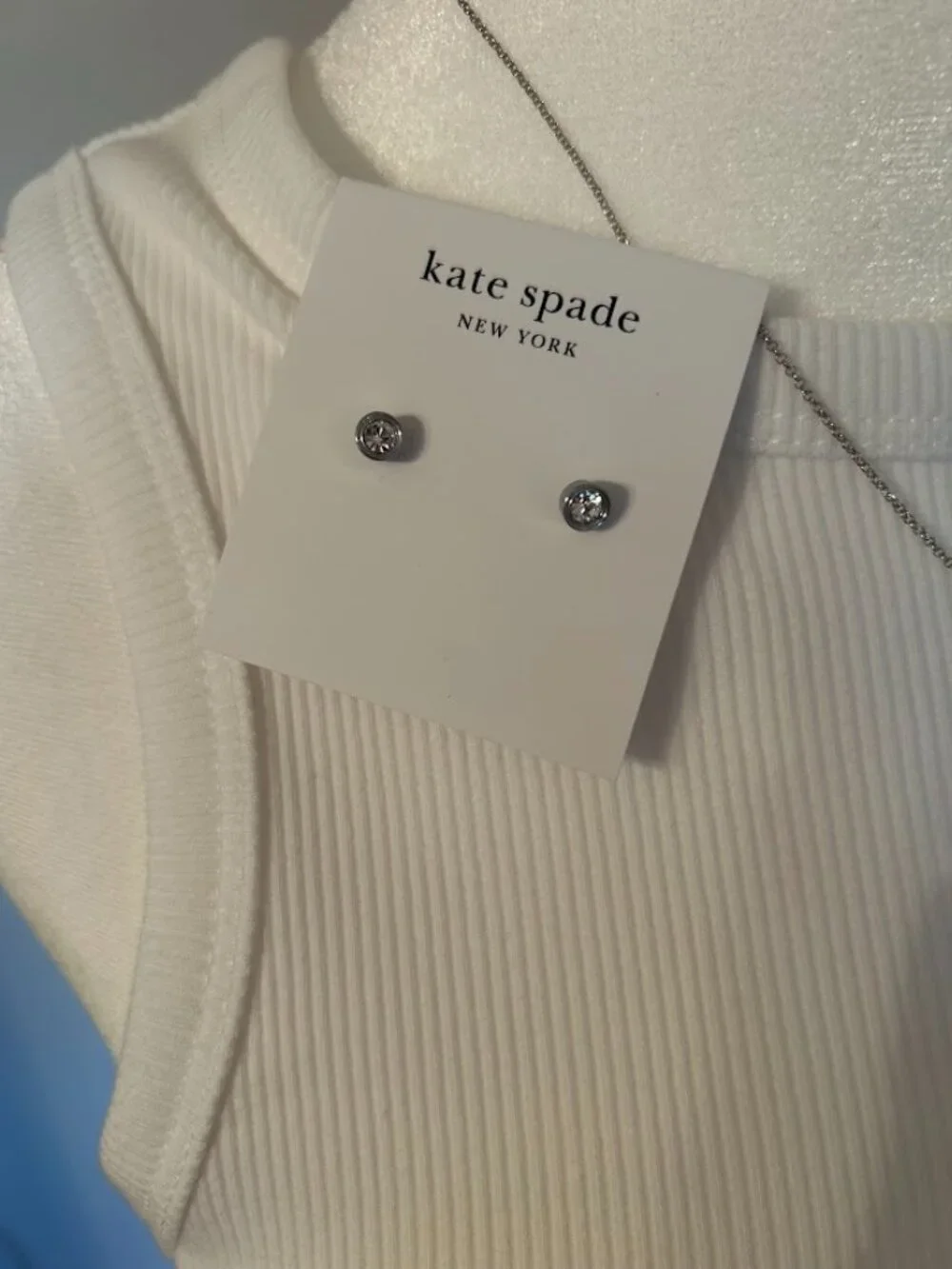 NWT Kate Spade Silver Sparkle Pendant Necklace & Earrings Set with Dust Bags